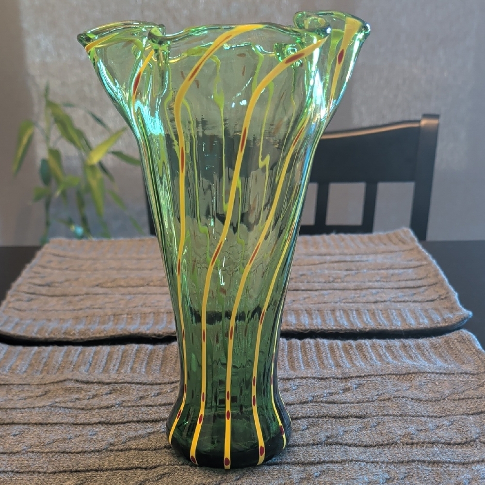 Vintage Eastern Art Glass Hand Blown Vase Mid Century